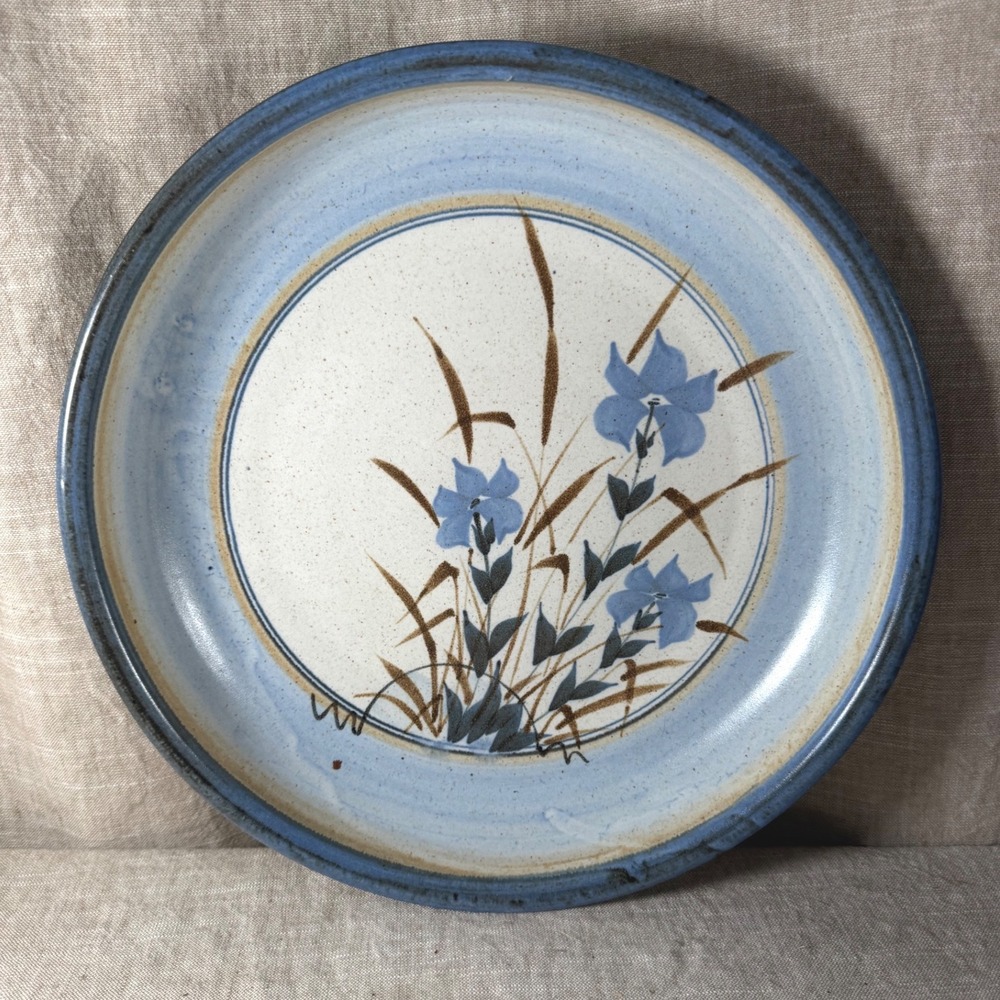 Serving Bowl Good Vintage Hand Painted Blue Floral Studio Pottery Signed